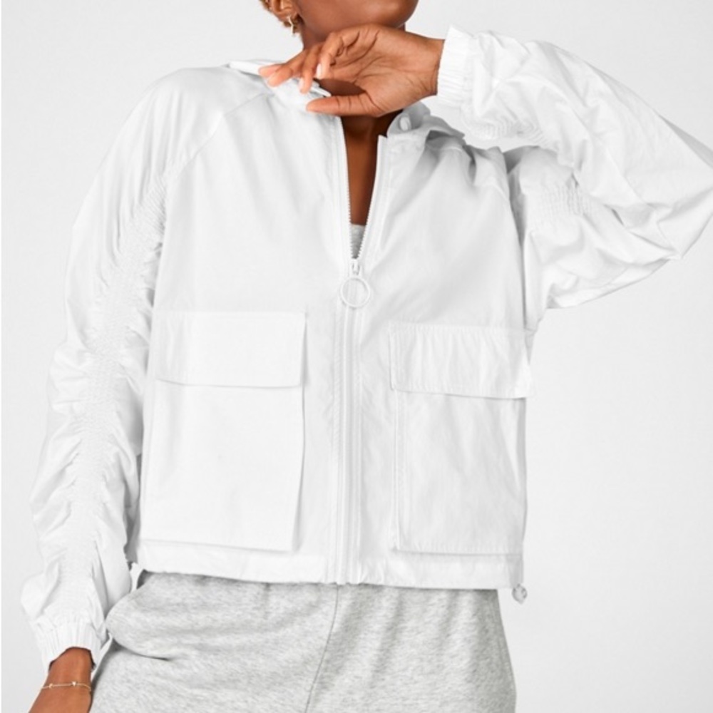 Fabletics Norah Track Jacket White Hooded Zip-Front Women's Jacket